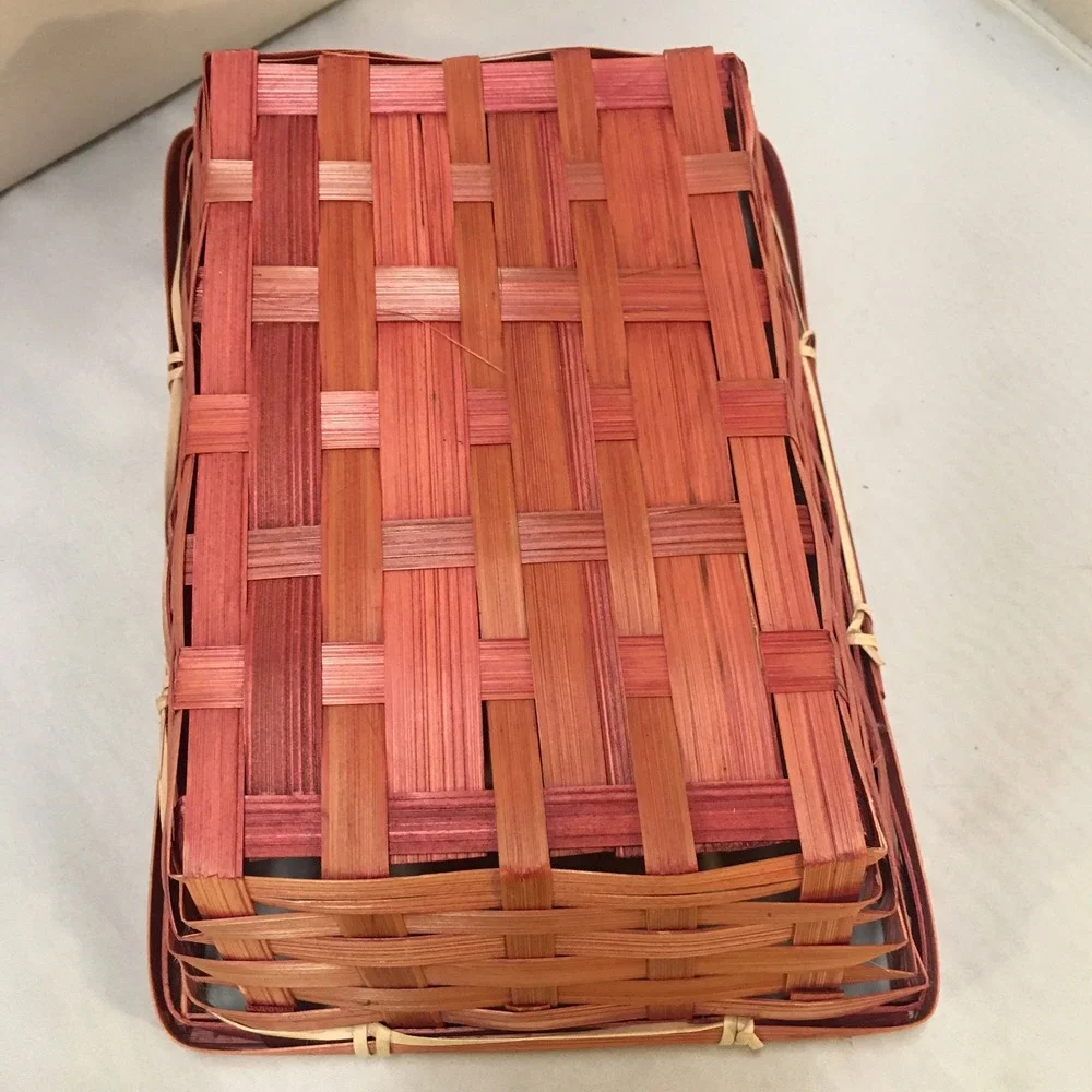 Woven Bamboo Basket Decor Small Reddish Brown Rectangular Storage Cottagecore